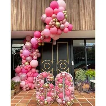 Bezente Pink Balloons Set,60pcs 12 inch Metallic Pearl Pink, Hot & Pastel Pink Latex Balloons Kit for Birthday,Wedding,Baby Shower,Princess Theme Party Decorations