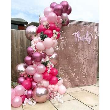 Bezente Pink Balloons Set,60pcs 12 inch Metallic Pearl Pink, Hot & Pastel Pink Latex Balloons Kit for Birthday,Wedding,Baby Shower,Princess Theme Party Decorations