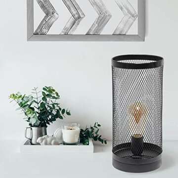 Simple Designs LT1075-BLK Black Mesh Cylindrical Steel Table Lamp