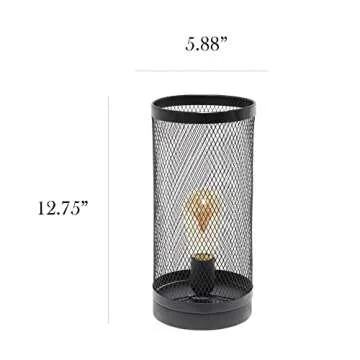 Simple Designs LT1075-BLK Black Mesh Cylindrical Steel Table Lamp