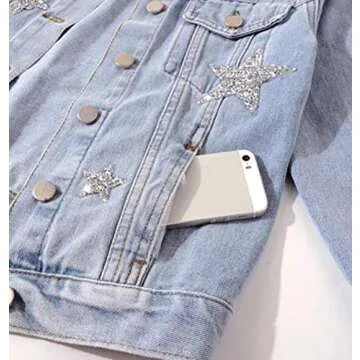 SCOFEEL Women's Star Embroidered Jean Jackets Boyfriend Oversized Denim Jacket Coat
