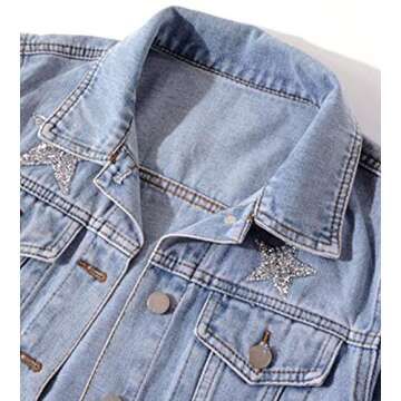 SCOFEEL Women's Star Embroidered Jean Jackets Boyfriend Oversized Denim Jacket Coat