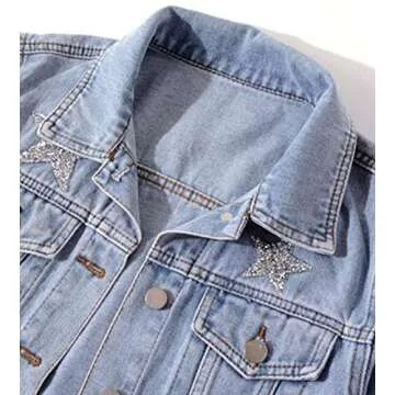 SCOFEEL Women's Star Embroidered Jean Jackets Boyfriend Oversized Denim Jacket Coat