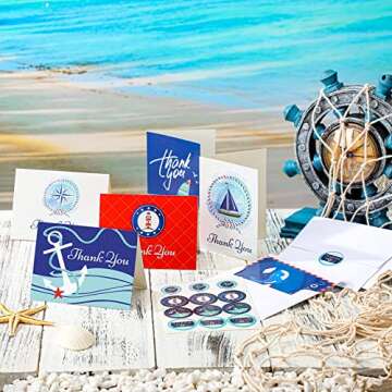 Hotop 24 Sets Cruise Thank You Cards for Ship Crew, Blank Inside Nautical Appreciation Note Cards Se...