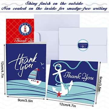 Hotop 24 Sets Cruise Thank You Cards for Ship Crew, Blank Inside Nautical Appreciation Note Cards Set with Envelopes and Stickers
