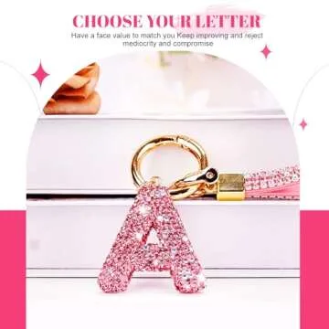 Initial Car Keychains for Women Girls,Bling Cute A-Z Key Chains for Handbags,Personalized Gift (Pink...