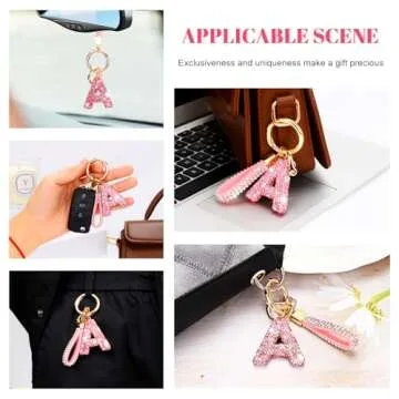 Initial Car Keychains for Women Girls,Bling Cute A-Z Key Chains for Handbags,Personalized Gift (Pink-A)