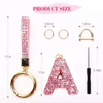 Initial Car Keychains for Women Girls,Bling Cute A-Z Key Chains for Handbags,Personalized Gift (Pink-A)