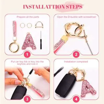 Initial Car Keychains for Women Girls,Bling Cute A-Z Key Chains for Handbags,Personalized Gift (Pink-A)