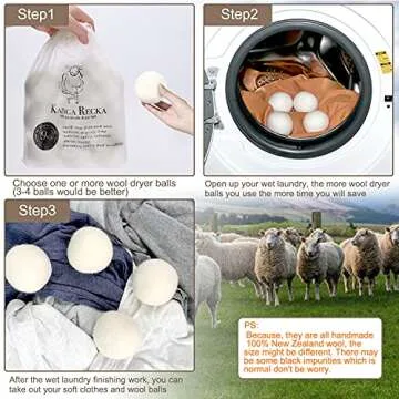 Kainga Recka Wool Dryer Balls, 9-Pack Organic Dryer Balls, 100% New Zealand Wool Handmade Chemical-Free Eco Dryer Balls - Laundry Reusable, Anti Static Reduces Clothes Wrinkles & Shorten Drying Time