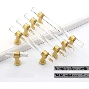 Haliwu Gold Acrylic Handles for Dresser and Cabinets 10 Pack
