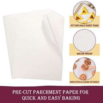 Hiware 250 Pcs Parchment Paper Sheets for Baking, 12 X 16 Inch, Fit for Half Sheet Pans, Precut Non-Stick Parchment Paper for Baking, Cooking, Grilling, Air Fryer and Steaming - 333 SQ.FT