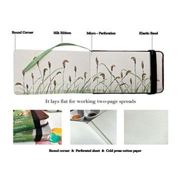 tumuarta Watercolor Journal, 3.5x5.5”, 140 LB, 300 GSM, Cotton Paper, Cold Press, 24 Sheets, 48 Pages, Watercolor Paper Sketchbooks for Use As Travel Notebook Mixed Media Pad On The Go
