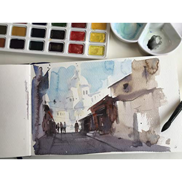 tumuarta Watercolor Journal, 3.5x5.5”, 140 LB, 300 GSM, Cotton Paper, Cold Press, 24 Sheets, 48 Pages, Watercolor Paper Sketchbooks for Use As Travel Notebook Mixed Media Pad On The Go