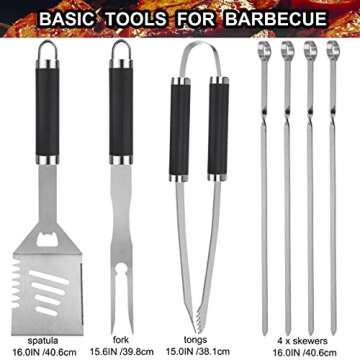 grilljoy 20PCS Heavy Duty BBQ Grill Tools Set - Extra Thick Stainless Steel Spatula, Fork& Tongs - C...