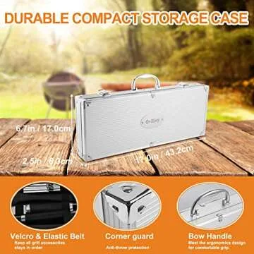 grilljoy 20PCS Heavy Duty BBQ Grill Tools Set - Extra Thick Stainless Steel Spatula, Fork& Tongs - Complete Barbecue Accessories Kit in Aluminum Storage Case - Perfect Grill Gifts for Men