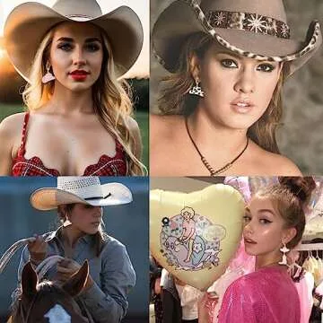 Cowgirl Earrings,9 Pairs Cowboy Boot Earrings,Western Cowgirl Boot Hat Dangle Earrings Gift (Cowgirl)