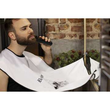 Beard Apron & Hair Catcher - Non-Stick White Cape