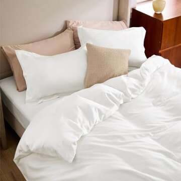 Bedsure White Duvet Cover Queen Size - Moisture Wicking and Silky Eucalyptus Lyocell Cotton Hybrid C...