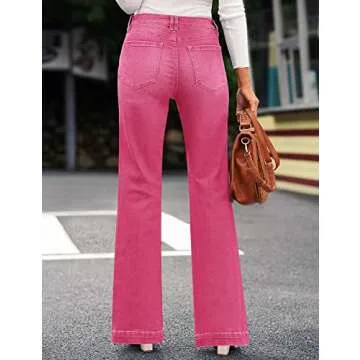GRAPENT Womens Plus Size Jeans for Women Stretch High Waisted Flare Jeans Ripped Jeans Womens Stretch Jeans 70s Outfits for Womens Jeans Size 12 Wide Leg Pants for Women Color Hot Pink Size 14