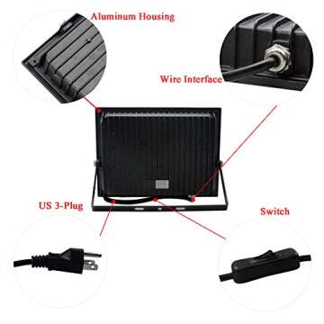 ZHMA 60W LED Black Light Flood Light with Plug,Black Light for Indoor and Outdoor Blacklight Party,Body Paints Fluorescent Effect,Glow in The Dark,Aquariums and Other Entertainment Venue