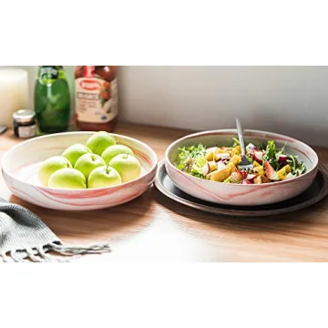 YHOSSEUN 10" Pink Marble Serving Bowl Set for Dining