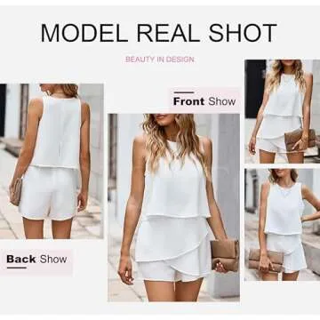 Dokotoo Womens Ladies Fashion 2024 Elegant Summer Casual Sexy Off Shoulder Halter Neck Ruffle Chiffon Sleeveless One Piece Short Romper Jumpsuits White L