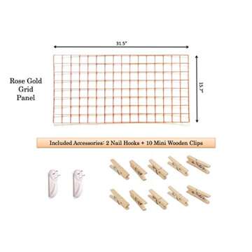 Simple Trends Modern Decorative Wall Grid Panel Organizer, Wall Photo Display, and Decoration Hanger Storage (Rose Gold)