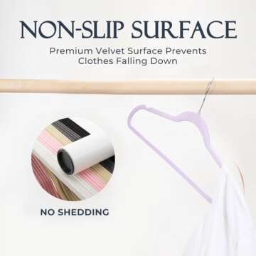 HOUSE DAY Lt-Purple Velvet Hangers 60 Pack, Non Slip Clothes Felt Hanger Heavy Duty for Coat, Premium Slim Space Saving Suit Hangers for Closet Organizer, 360° Rotating Silver Hook