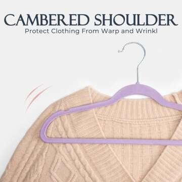 HOUSE DAY Lt-Purple Velvet Hangers 60 Pack, Non Slip Clothes Felt Hanger Heavy Duty for Coat, Premium Slim Space Saving Suit Hangers for Closet Organizer, 360° Rotating Silver Hook