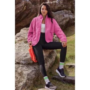 Nirovien Womens Fuzzy Fleece Jacket Button Down Sherpa Coats Casual Winter Warm Outwear with Pockets(Hot Pink,L)