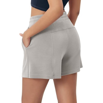 ODODOS Modal Soft Relaxed Shorts for Women Adjustable Shockcord High Waist Casual Shorts with Pockets, Light Gray, Large