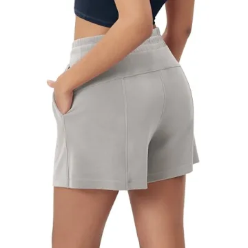 ODODOS Modal Soft Relaxed Shorts for Women Adjustable Shockcord High Waist Casual Shorts with Pockets, Light Gray, Large