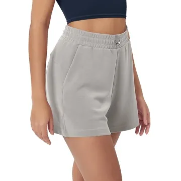 ODODOS Modal Soft Relaxed Shorts for Women Adjustable Shockcord High Waist Casual Shorts with Pockets, Light Gray, Large