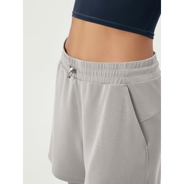 ODODOS Modal Soft Relaxed Shorts for Women Adjustable Shockcord High Waist Casual Shorts with Pockets, Light Gray, Large