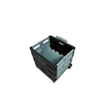 STAPLES 440122 30 Qt. Black Durable Expanding Folding Crate on Wheels (31272)