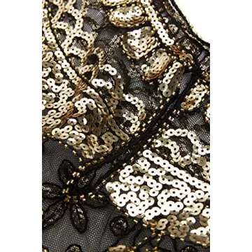 BABEYOND Sequin Beaded Evening Cape 1920s Fringed Shawl Wraps Wedding Bridal Shawl Scarf (Black Gold)