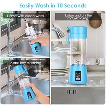 Portable Blender, Personal Size Blender USB Rechargeable with 6 Blades for Juice Crushed Ice Smoothies and Shakes, Mini Blender with 13oz Jucie Cup for Sports,Travel,Gym,home and Outdoors