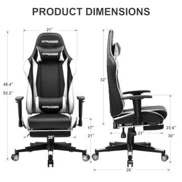 GTRACING Gaming Chair with Footrest, Ergonomic Computer Game Desk Chair, Reclining Gamer Chair Seat Height Adjustment, Swivel Rocker with Headrest and Lumbar (White)