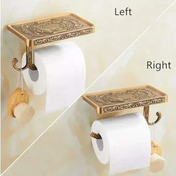 Vintage Toilet Paper Holder with Shelf, Toilet Paper Holder Bathroom Tissue Holder Paper Roll, Aluminum Toilet Paper Holder Wall Mount （ Aluminum Bronzy）