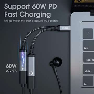 ZOOAUX USB C Splitter, Dual USB C Headphone and Charger Adapter,2-in-1 Type C Audio Dongle Cable with PD 60W Fast Charging Support Call Music for Pixel 4 3 XL,Galaxy S23 S22 S21 S20, Xperia