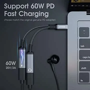 ZOOAUX USB C Splitter, Dual USB C Headphone and Charger Adapter,2-in-1 Type C Audio Dongle Cable with PD 60W Fast Charging Support Call Music for Pixel 4 3 XL,Galaxy S23 S22 S21 S20, Xperia