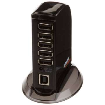 Amazon Basics 7 Port USB 2.0 Hub Tower with 5V/4A Power Adapter, Black