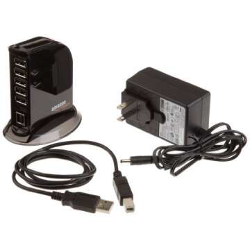 Amazon Basics 7 Port USB 2.0 Hub Tower with 5V/4A Power Adapter, Black