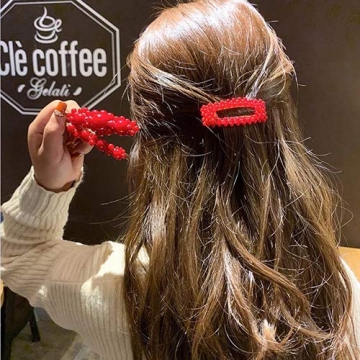 Tzoxal 4PCS Handmade Red Pearl Gold Hair Clips for Women