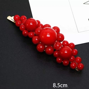 Tzoxal 4PCS Handmade Red Pearl Gold Hair Clips for Women