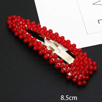 Tzoxal 4PCS Handmade Red Pearl Gold Hair Clips for Women