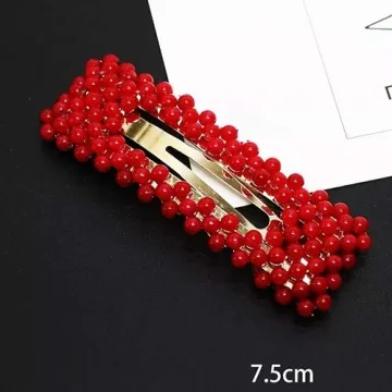 Tzoxal 4PCS Handmade Red Pearl Gold Hair Clips for Women
