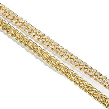 FEEL STYLE Iced Out Cuban Bracelet 8.5 inch Bling Zirconia Cuban Miami Chain Bangle Jewelry for Men Women Hip Hop Bracelets Jewelry