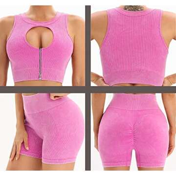 Basic Faith Yoga Outfits for Women Workout Casual Sets Ribbed Fitness Hip Lift Shorts Spring Summer Tracksuits Fuschia S